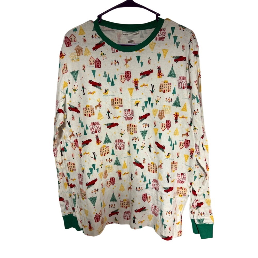 LC Lauren Conrad Festive Print Pajama Set - Cream and Green - Picture 3 of 6